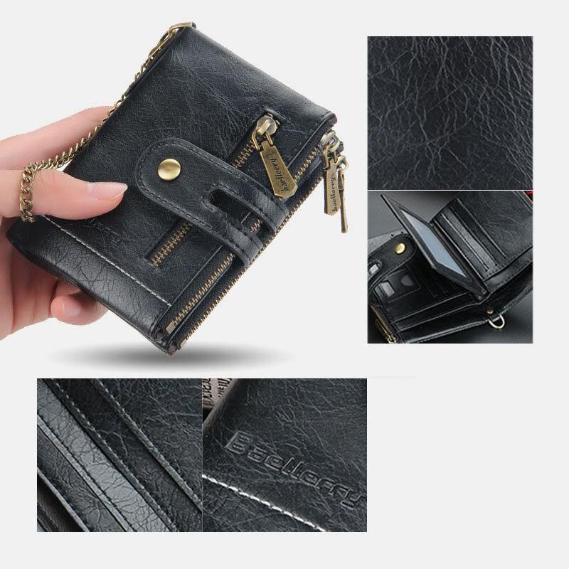 Mężczyźni Pu Leather Long Bifold Multi-Card Slot Card Holder Podwójny Zamek Błyskawiczny Portmonetka Portfel Na Pieniądze