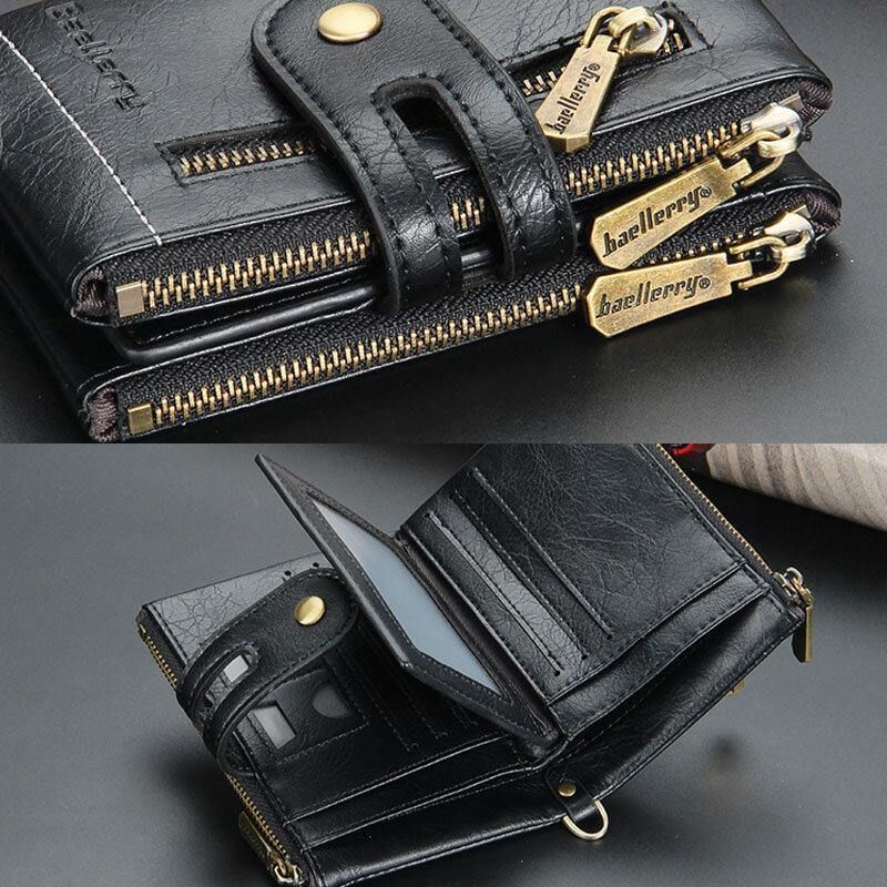 Mężczyźni Pu Leather Long Bifold Multi-Card Slot Card Holder Podwójny Zamek Błyskawiczny Portmonetka Portfel Na Pieniądze