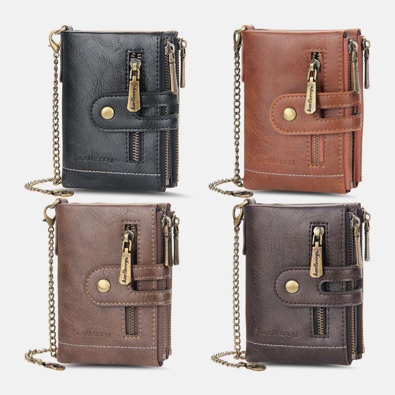 Mężczyźni Pu Leather Long Bifold Multi-Card Slot Card Holder Podwójny Zamek Błyskawiczny Portmonetka Portfel Na Pieniądze