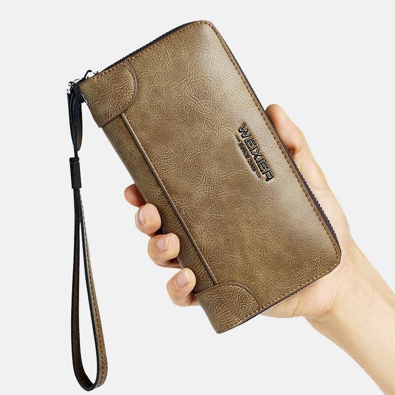 Męska Faux Leather Multi-Slots Retro Business Duża Pojemność 5.5 Cal Phone Bag Clutch Purse Card Holder Portfel