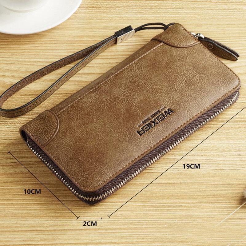 Męska Faux Leather Multi-Slots Retro Business Duża Pojemność 5.5 Cal Phone Bag Clutch Purse Card Holder Portfel