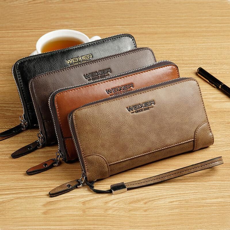 Męska Faux Leather Multi-Slots Retro Business Duża Pojemność 5.5 Cal Phone Bag Clutch Purse Card Holder Portfel