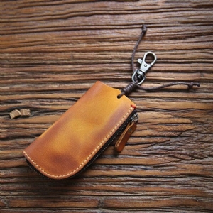 Męska Skórzana Skóra Bydlęca Mini Easy Carry Hanging Car Key Bag Keychain Wallet