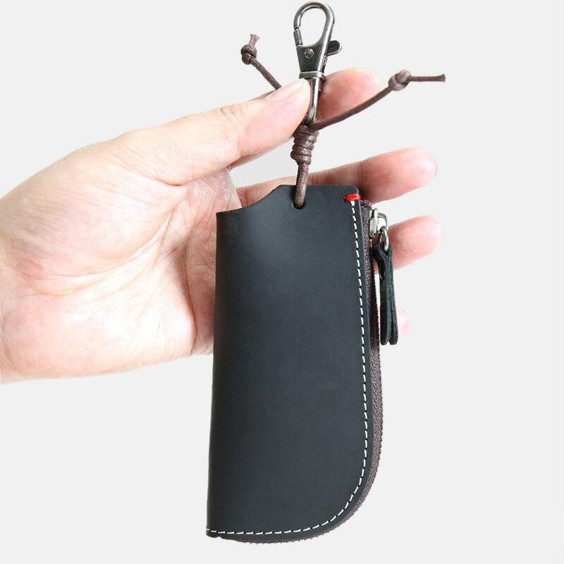 Męska Skórzana Skóra Bydlęca Mini Easy Carry Hanging Car Key Bag Keychain Wallet