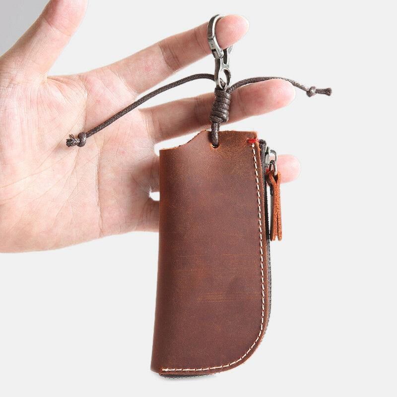 Męska Skórzana Skóra Bydlęca Mini Easy Carry Hanging Car Key Bag Keychain Wallet