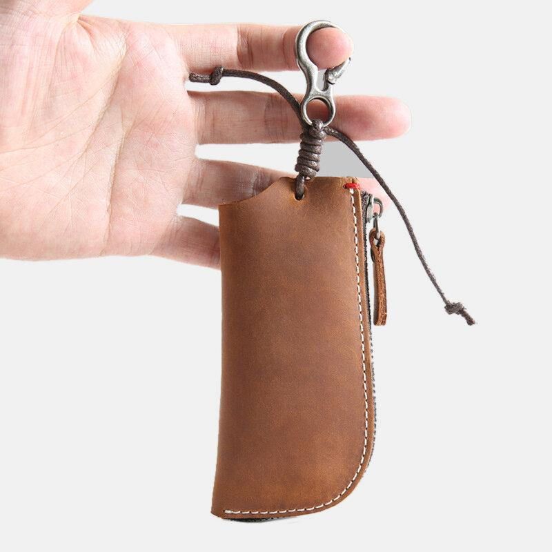 Męska Skórzana Skóra Bydlęca Mini Easy Carry Hanging Car Key Bag Keychain Wallet