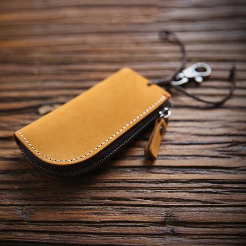 Męska Skórzana Skóra Bydlęca Mini Easy Carry Hanging Car Key Bag Keychain Wallet