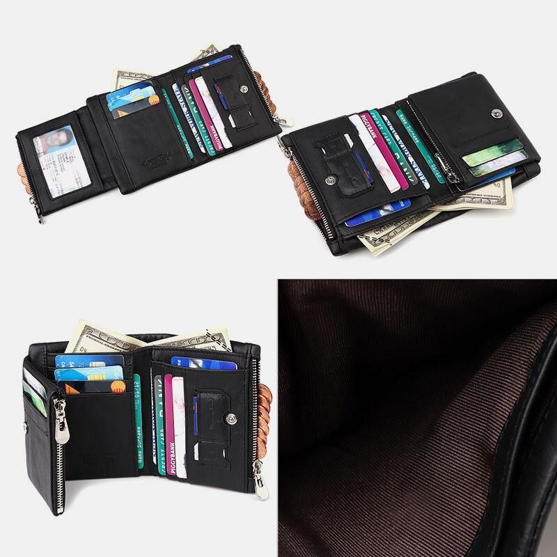 Męski Skórzany Portfel Rfid Anti-Theft Zipper Z Wieloma Gniazdami Na Karty