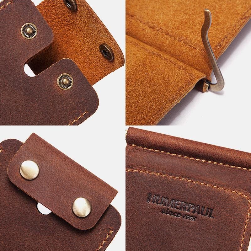 Męskie Genuine Leather Hasp Vintage Wielofunkcyjny Posiadacz Karty Pieniądze Klipy Portfel Torebka