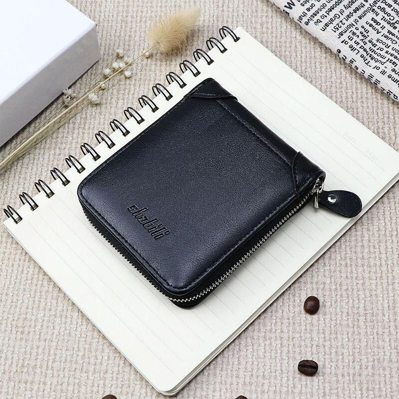 Męskie Pu Leather Short Multi-Card Slot Card Holder Retro Zipper Coin Purse Wallet