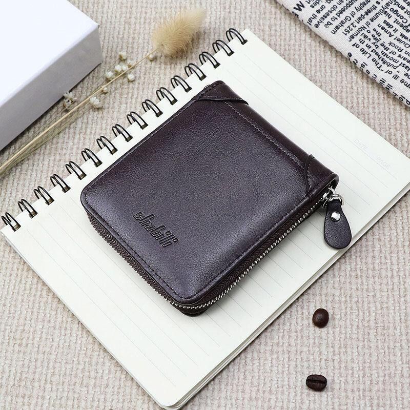 Męskie Pu Leather Short Multi-Card Slot Card Holder Retro Zipper Coin Purse Wallet