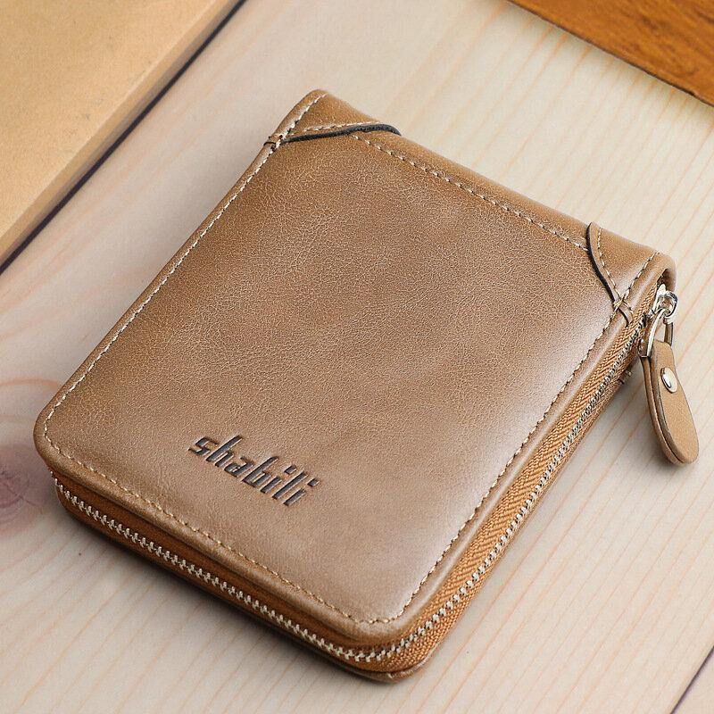 Męskie Pu Leather Short Multi-Card Slot Card Holder Retro Zipper Coin Purse Wallet