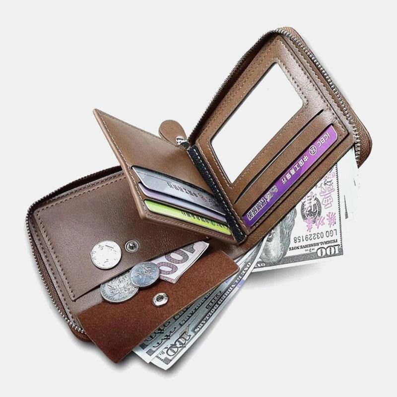 Męskie Pu Leather Short Multi-Card Slot Card Holder Retro Zipper Coin Purse Wallet