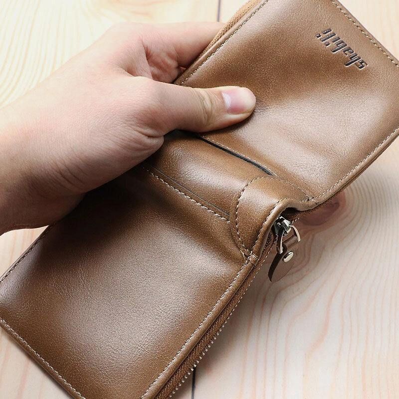 Męskie Pu Leather Short Multi-Card Slot Card Holder Retro Zipper Coin Purse Wallet