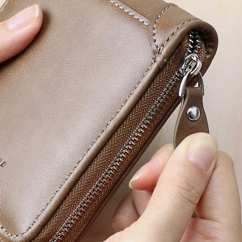 Męskie Pu Leather Short Multi-Card Slot Card Holder Retro Zipper Coin Purse Wallet