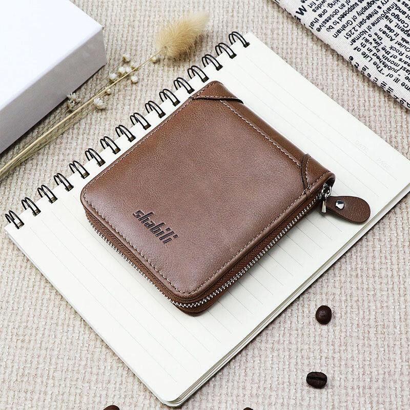 Męskie Pu Leather Short Multi-Card Slot Card Holder Retro Zipper Coin Purse Wallet