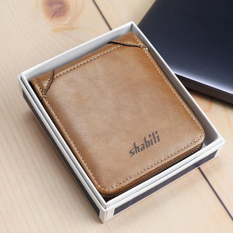 Męskie Pu Leather Short Multi-Card Slot Card Holder Retro Zipper Coin Purse Wallet