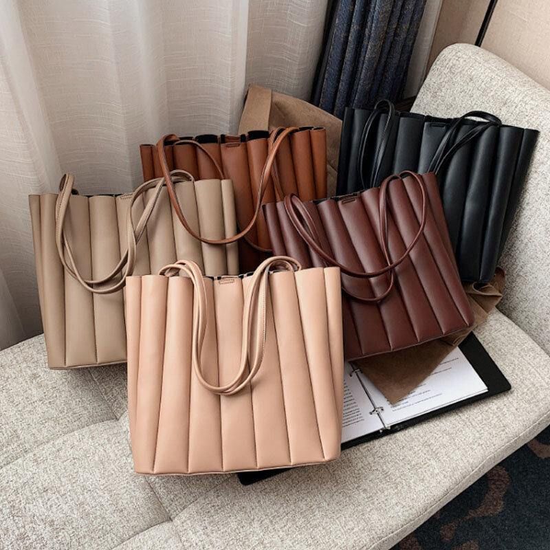 2 Szt. Kobiety Pu Leather Stripe Small Square Bag Duża Pojemność Ruched Bag Torebka Torba Na Ramię