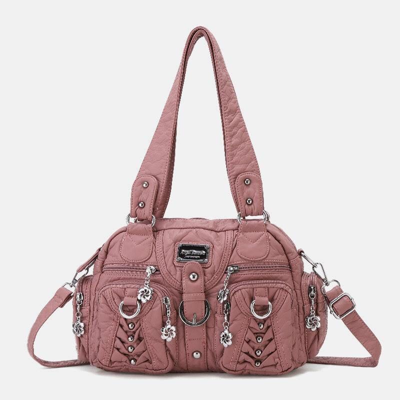 Angel Kiss Damskie Pu Leather Multi-Carry Solid Color Moda Codzienne Torba Na Ramię Crossbody Bag Torebka