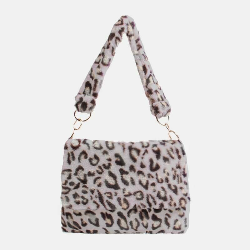 Damska Filcowa Moda Codzienne Leopard Pattern Miękka Ciepła Torebka Na Ramię