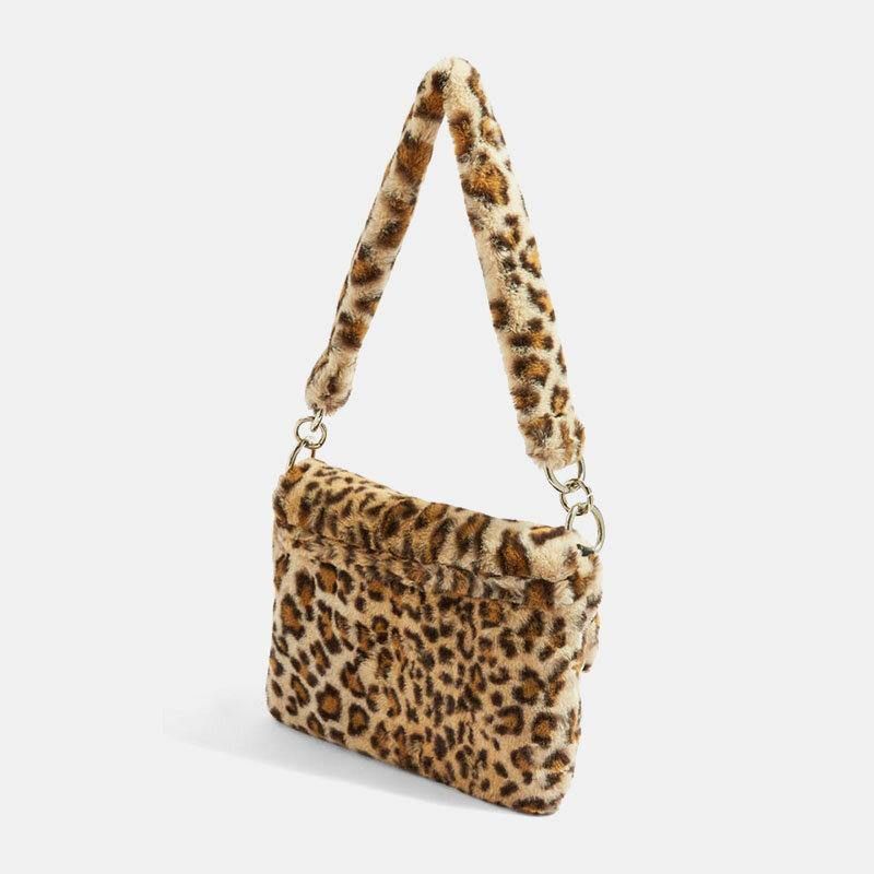 Damska Filcowa Moda Codzienne Leopard Pattern Miękka Ciepła Torebka Na Ramię