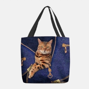 Damskie Canvas Cute 3D Trójwymiarowa Wizja Cat Pattern Torba Na Ramię Torebka Tote