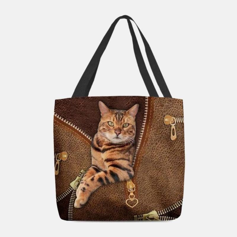 Damskie Canvas Cute 3D Trójwymiarowa Wizja Cat Pattern Torba Na Ramię Torebka Tote