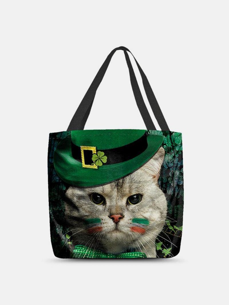 Damskie Clover Cat Pattern Print Happy St Patrick Day Torba Na Ramię Torebka Tote