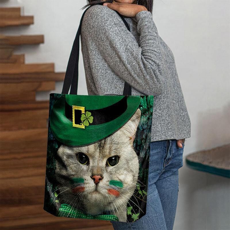 Damskie Clover Cat Pattern Print Happy St Patrick Day Torba Na Ramię Torebka Tote