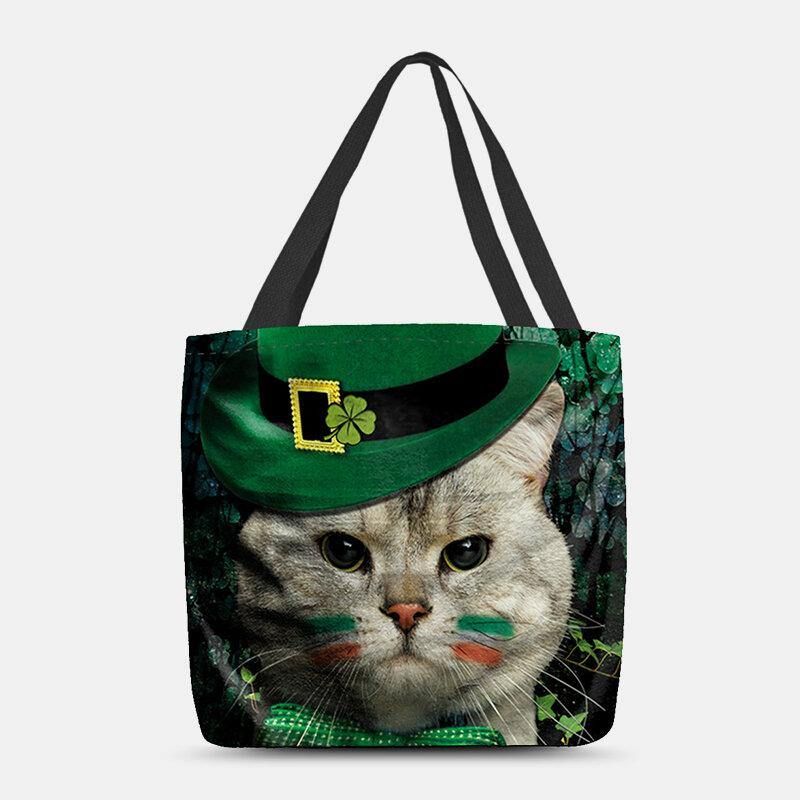 Damskie Clover Cat Pattern Print Happy St Patrick Day Torba Na Ramię Torebka Tote