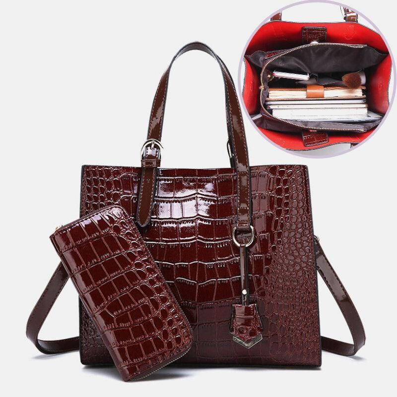 Kobiety 2 Szt. Alligator Pu Multi-Pocket Torebka O Dużej Pojemności Crossbody Bag Tote