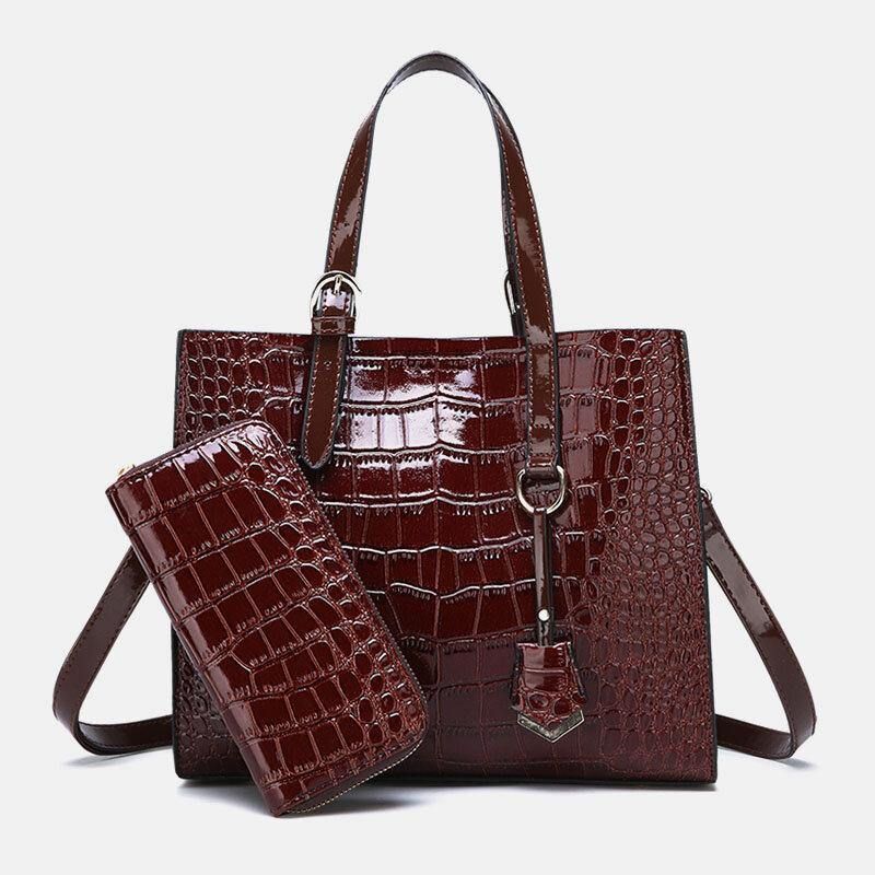 Kobiety 2 Szt. Alligator Pu Multi-Pocket Torebka O Dużej Pojemności Crossbody Bag Tote