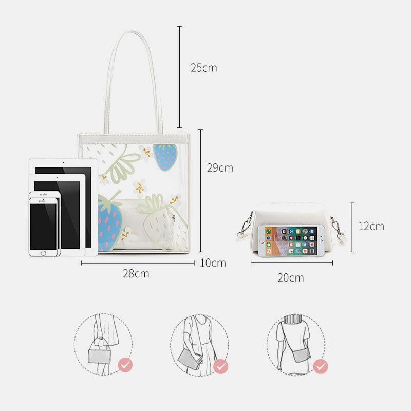 Kobiety 2 Szt. Wodoodporny Przezroczysty Nadruk Owoców Pvc Multi-Carry Torebka Tote