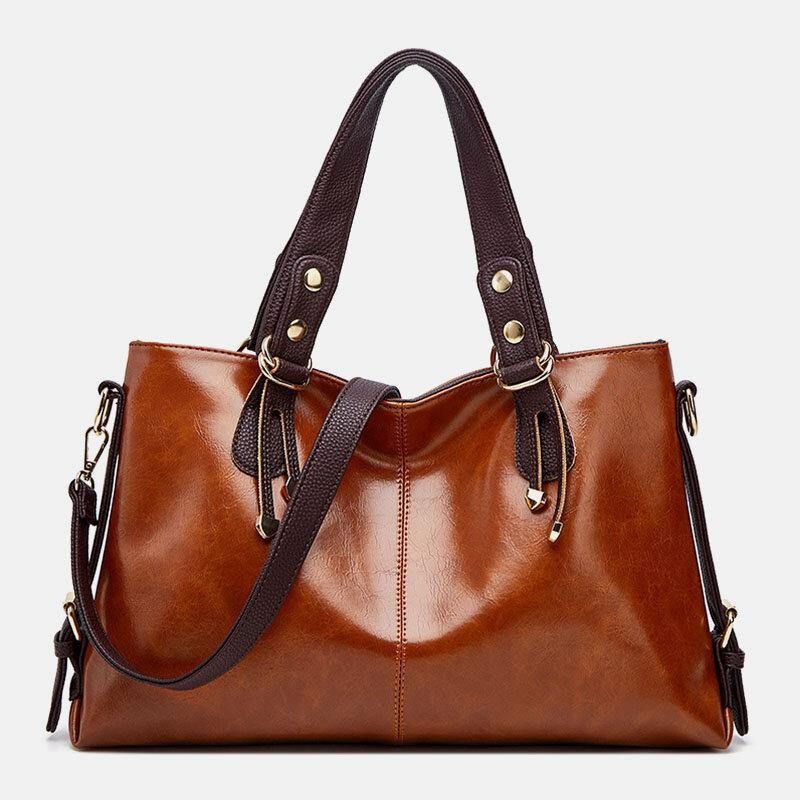 Kobiety Faux Leather Retro Lychee Pattern Torebka O Dużej Pojemności Torba Na Ramię Crossbody Bag Tote