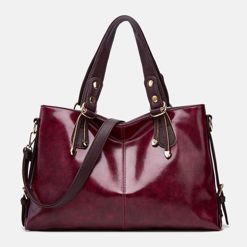 Kobiety Faux Leather Retro Lychee Pattern Torebka O Dużej Pojemności Torba Na Ramię Crossbody Bag Tote