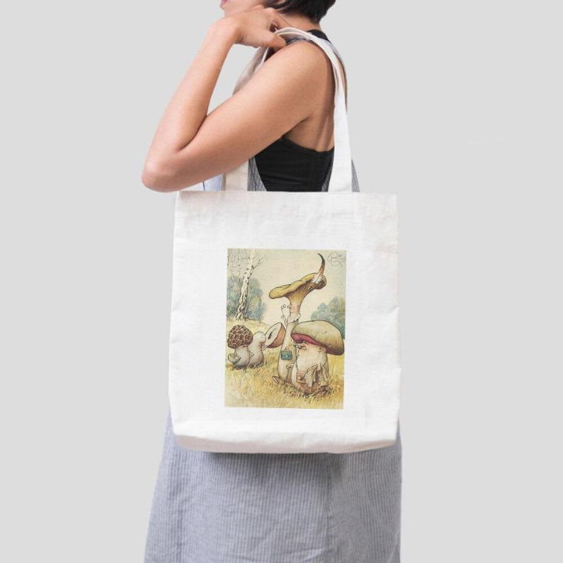 Kobiety Poliester Cartoon Mushroom Pattern Print Torebka Torba Na Ramię Tote