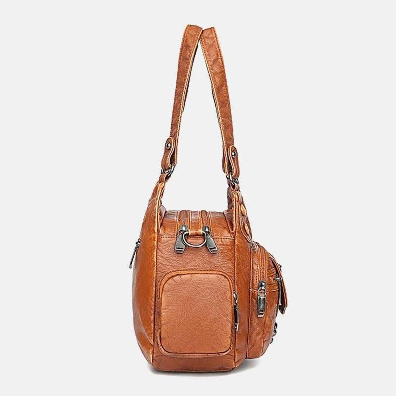 Kobiety Pu Leather Duża Pojemność Multi-Pocket Nit Dekoracja Retro Soft Torebki Torebki Crossbody