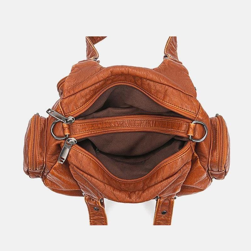 Kobiety Pu Leather Duża Pojemność Multi-Pocket Nit Dekoracja Retro Soft Torebki Torebki Crossbody