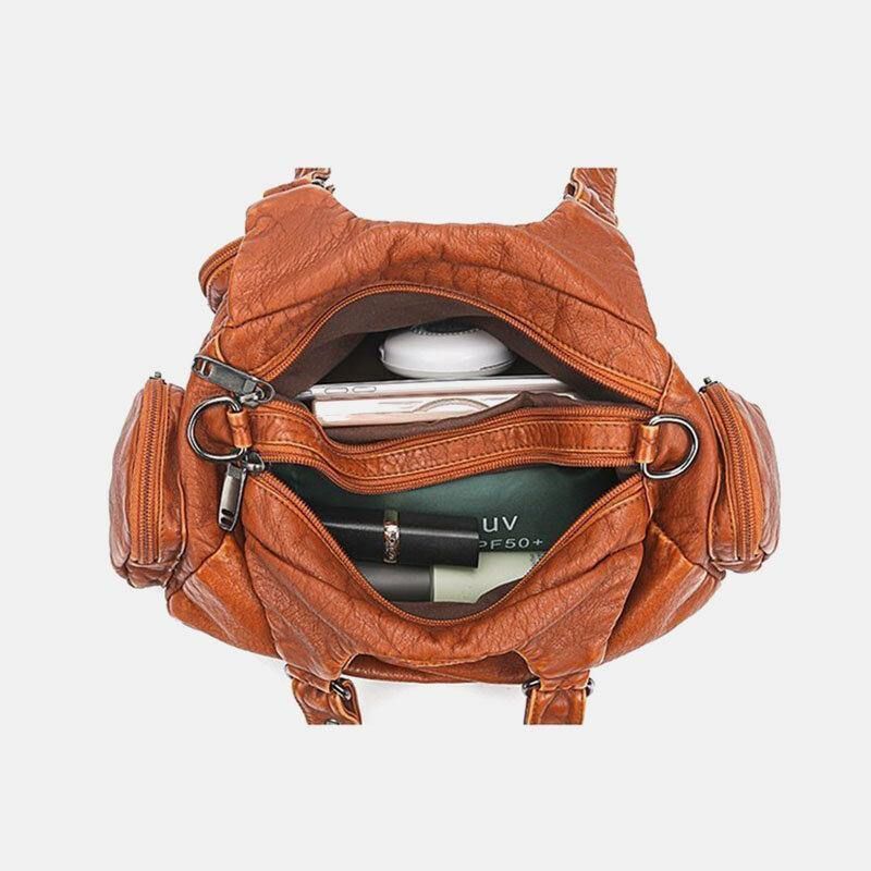 Kobiety Pu Leather Duża Pojemność Multi-Pocket Nit Dekoracja Retro Soft Torebki Torebki Crossbody