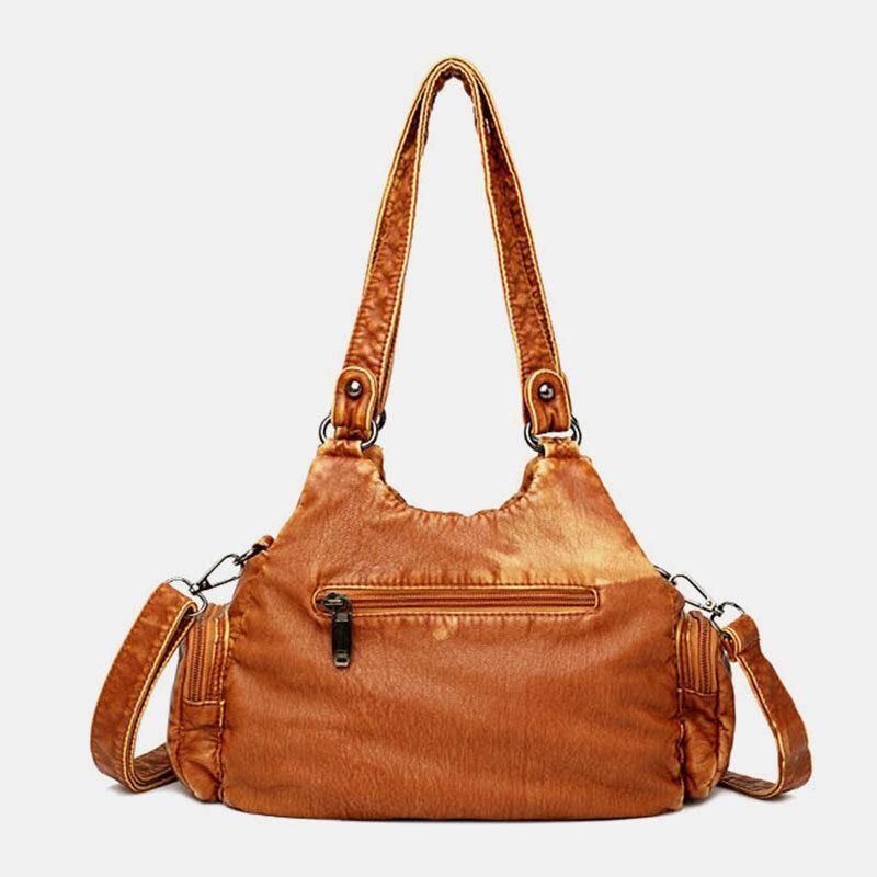 Kobiety Pu Leather Solid Color Duża Pojemność Retro Moda Tote Torebki Torby Crossbody