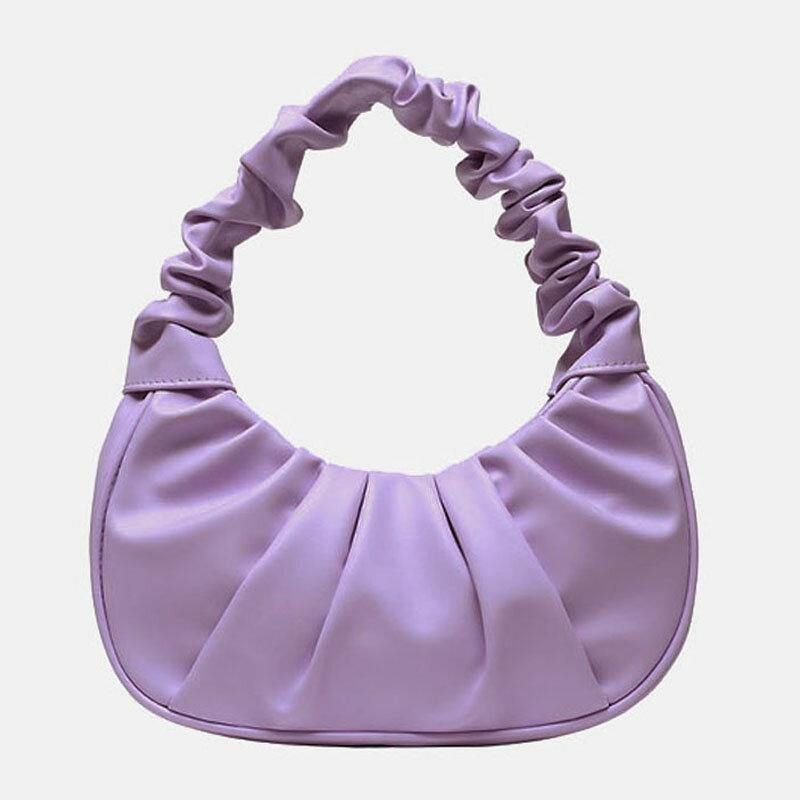 Kobiety Pu Leather Solid Color Fold Moda Torba Pod Pachami Torba Na Ramię Torebka