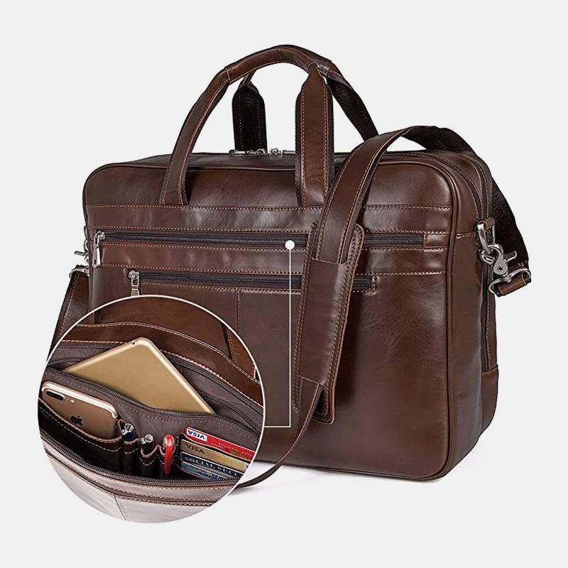 Mężczyźni Faux Leather Multi-Pocket Wielofunkcyjne Odporne Na Zachlapanie 15.6-Calowe Torby Na Laptopa Teczki Torba Crossbody Torebka