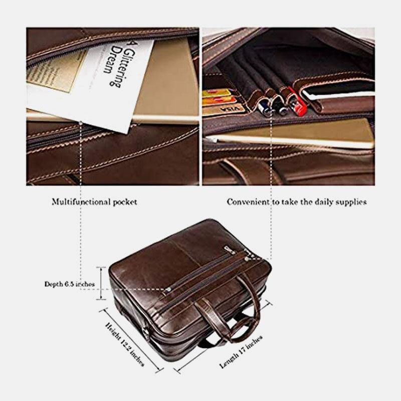 Mężczyźni Faux Leather Multi-Pocket Wielofunkcyjne Odporne Na Zachlapanie 15.6-Calowe Torby Na Laptopa Teczki Torba Crossbody Torebka