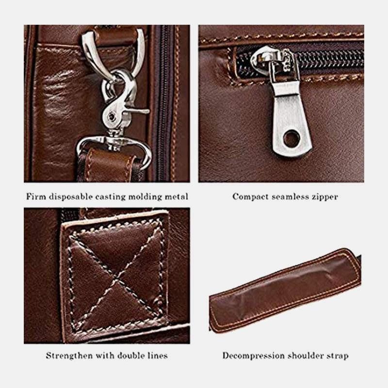 Mężczyźni Faux Leather Multi-Pocket Wielofunkcyjne Odporne Na Zachlapanie 15.6-Calowe Torby Na Laptopa Teczki Torba Crossbody Torebka