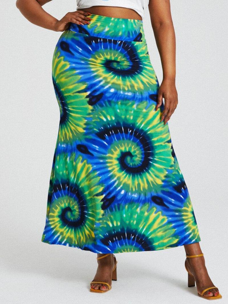 Bohemia Tie Dye Print Wysoka Talia Pośladki Bodycon Długa Spódnica