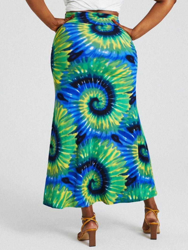 Bohemia Tie Dye Print Wysoka Talia Pośladki Bodycon Długa Spódnica