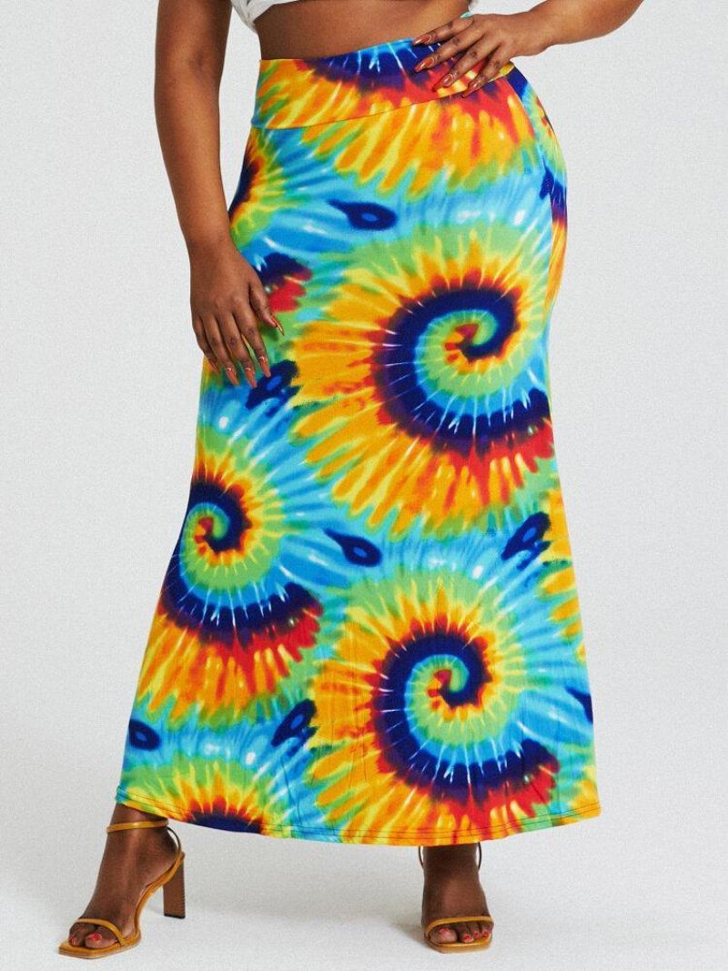 Bohemia Tie Dye Print Wysoka Talia Pośladki Bodycon Długa Spódnica