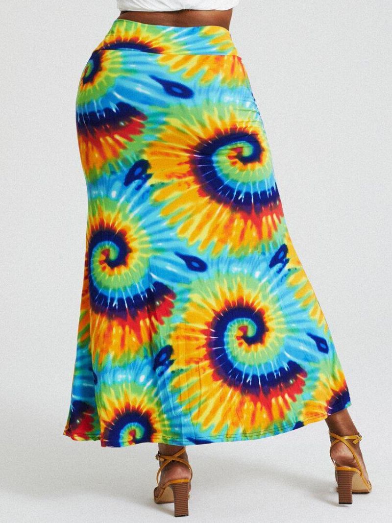 Bohemia Tie Dye Print Wysoka Talia Pośladki Bodycon Długa Spódnica