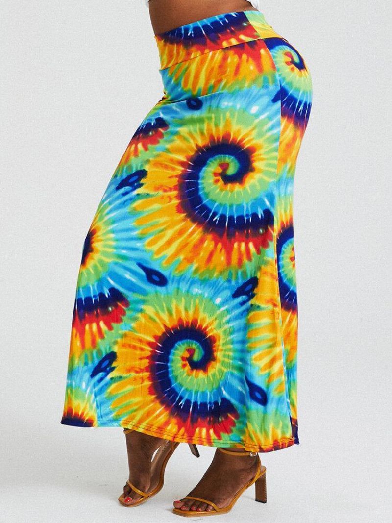 Bohemia Tie Dye Print Wysoka Talia Pośladki Bodycon Długa Spódnica