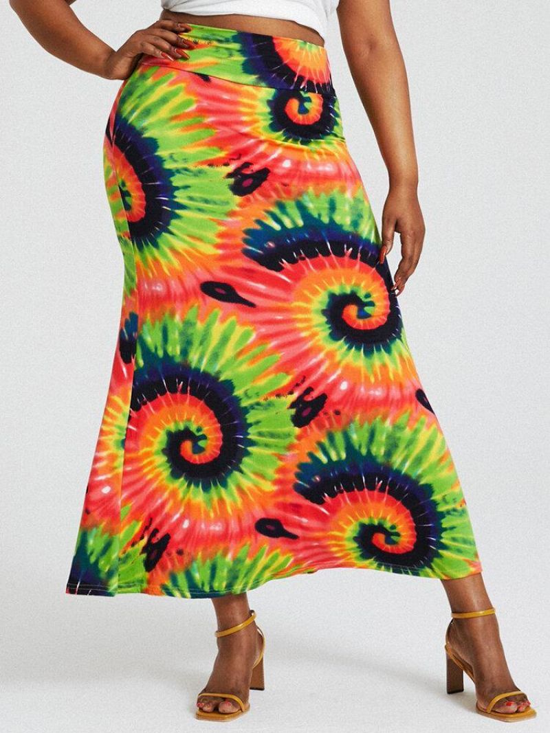 Bohemia Tie Dye Print Wysoka Talia Pośladki Bodycon Długa Spódnica